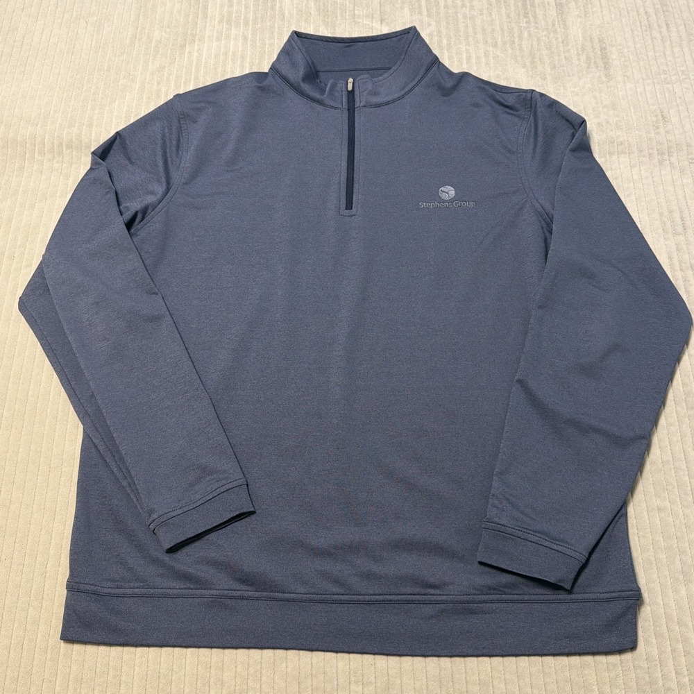 Peter Millar Perth Performance Quarter Zip Men's XL Blue Golf ME0EK40 LOGO